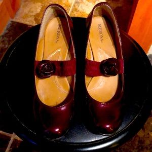 Burgundy chunky kitten heels